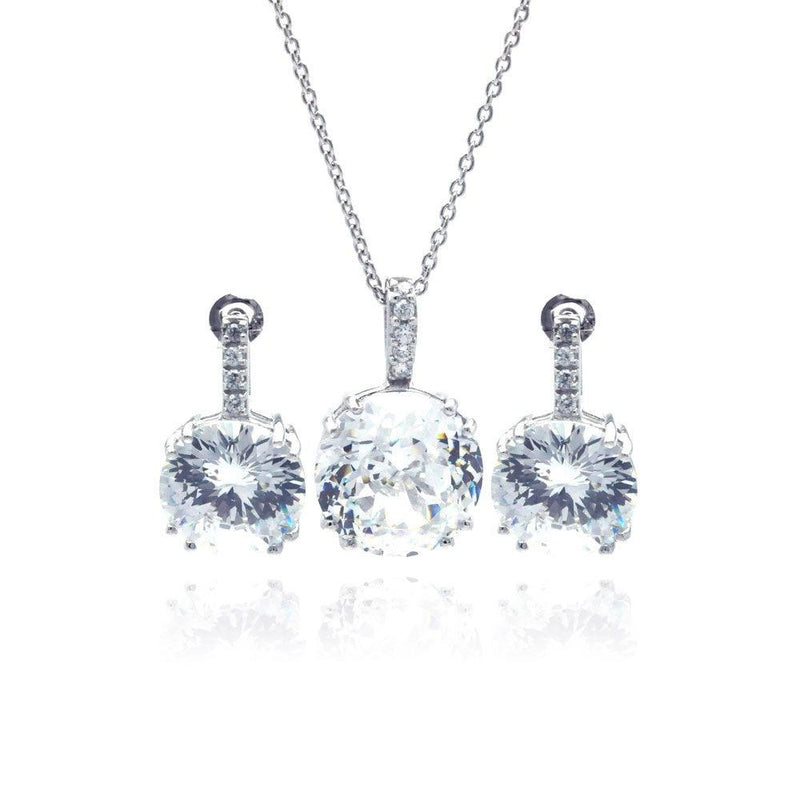 Silver 925 Rhodium Plated Circle CZ Stud Earring and Necklace Set - STS00342 | Silver Palace Inc.