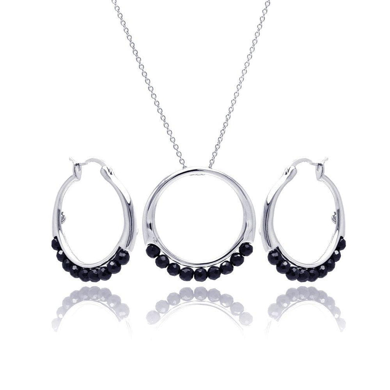 Closeout-Silver 925 Rhodium Plated Round Black Ball CZ Hoop Set - STS00347 | Silver Palace Inc.