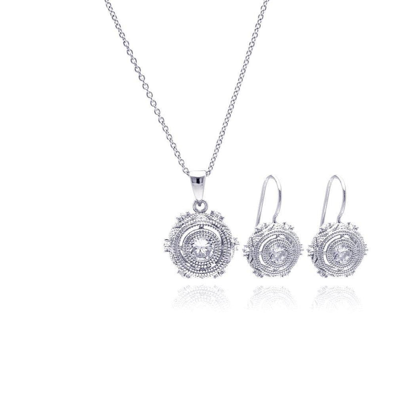 Silver Rhodium 925 Plated Antique Style Round CZ Hook Earring and Necklace Set - STS00349 | Silver Palace Inc.