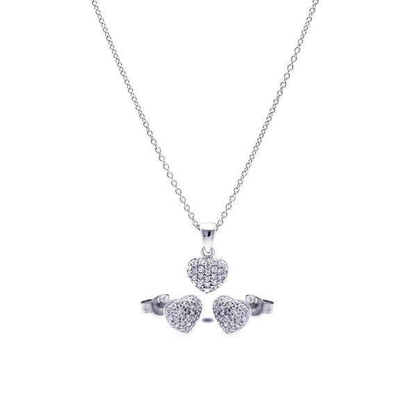 Silver 925 Rhodium Plated Heart CZ Stud Earring and Necklace Set - STS00350 | Silver Palace Inc.