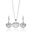 Silver 925 Rhodium Plated Open Heart Stripe CZ Stud Earring and Necklace Set - STS00434 | Silver Palace Inc.