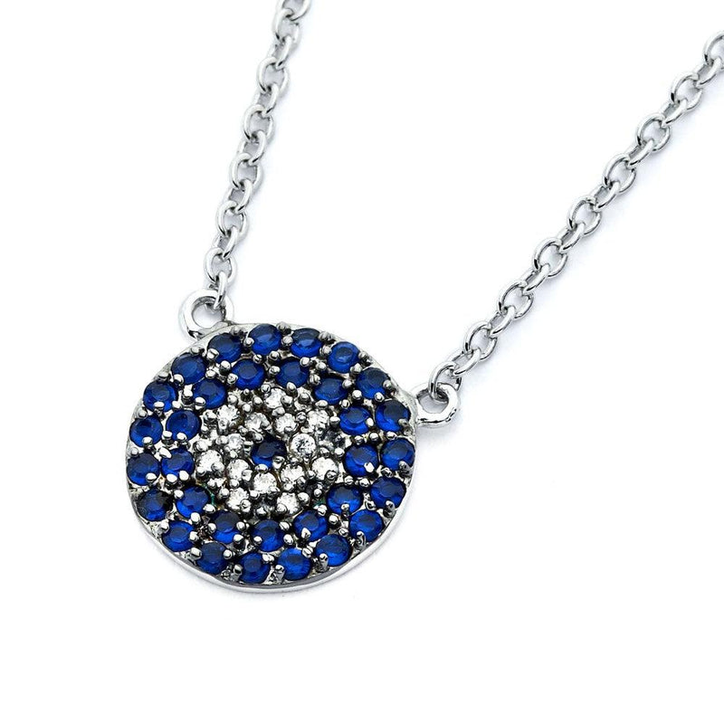 Silver 925 Rhodium Plated Blue and Clear Circle CZ Necklace - BGP00791 | Silver Palace Inc.