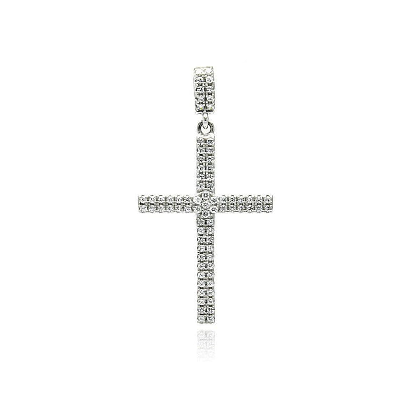 Silver 925 Rhodium Plated Cross Micro Pave CZ Dangling Pendant - ACP00080RH