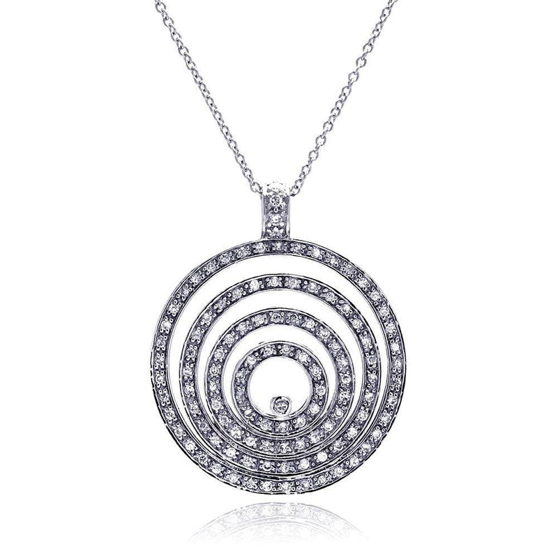 Closeout-Silver 925 Clear CZ Rhodium Plated Multi Circle Pendant Necklace - STP00053 | Silver Palace Inc.