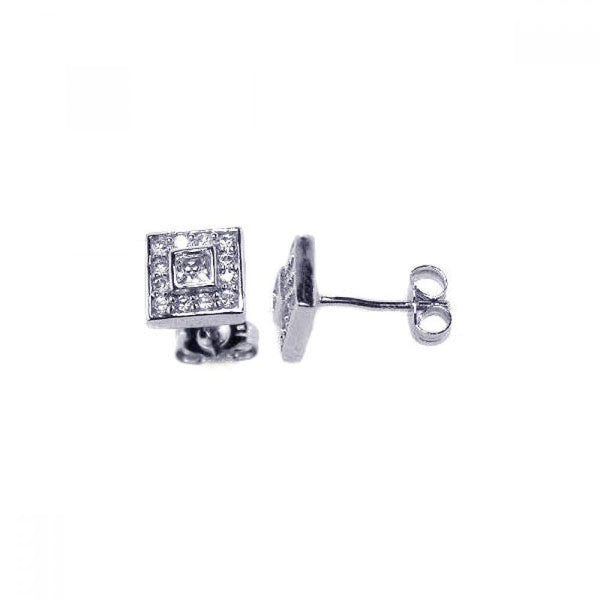 Silver 925 Rhodium Plated Micro Pave Clear Square CZ Stud Post Earrings - ACE00018 | Silver Palace Inc.