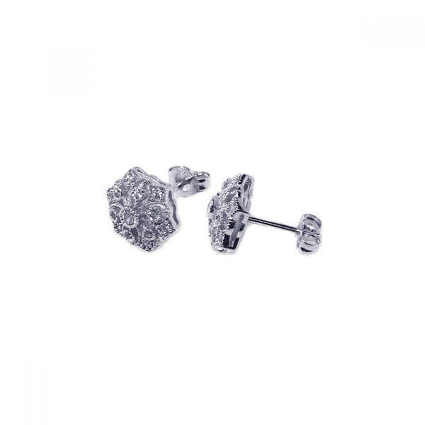 Silver 925 Rhodium Plated Micro Pave Clear Flower Filigree CZ Stud Post Earrings - ACE00024 | Silver Palace Inc.