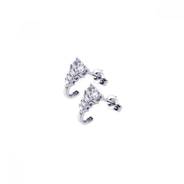 Silver 925 Rhodium Plated Micro Pave Clear J Hook CZ Post Stud Earrings - ACE00026 | Silver Palace Inc.