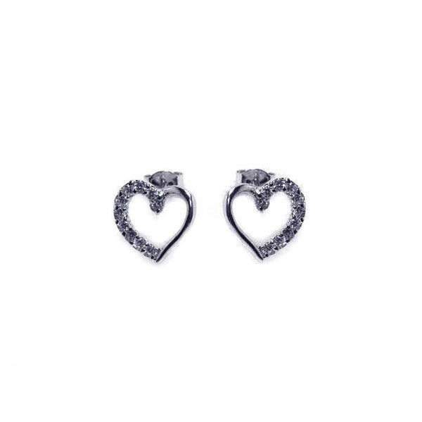 Silver 925 Rhodium Plated Open Heart CZ Stud Earring - BGE00013 | Silver Palace Inc.