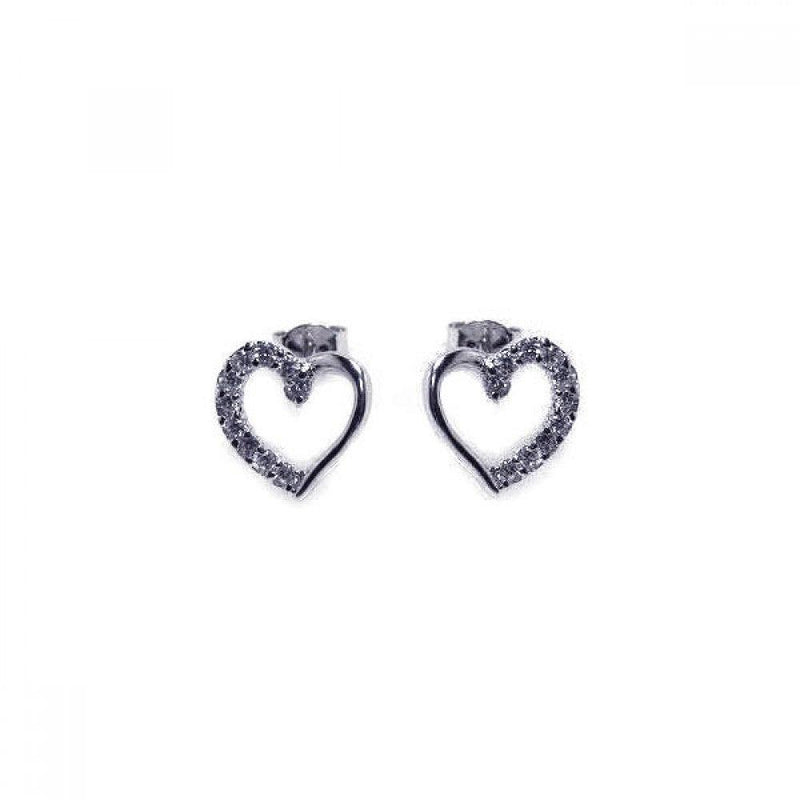 Silver 925 Rhodium Plated Open Heart CZ Stud Earring - BGE00013 | Silver Palace Inc.