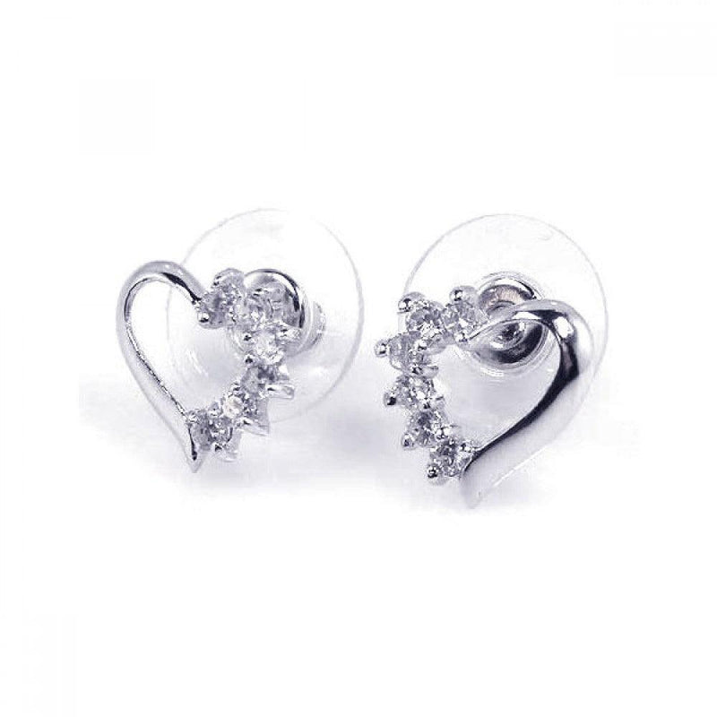 Silver 925 Rhodium Plated Open Heart CZ Stud Earrings - BGE00068 | Silver Palace Inc.