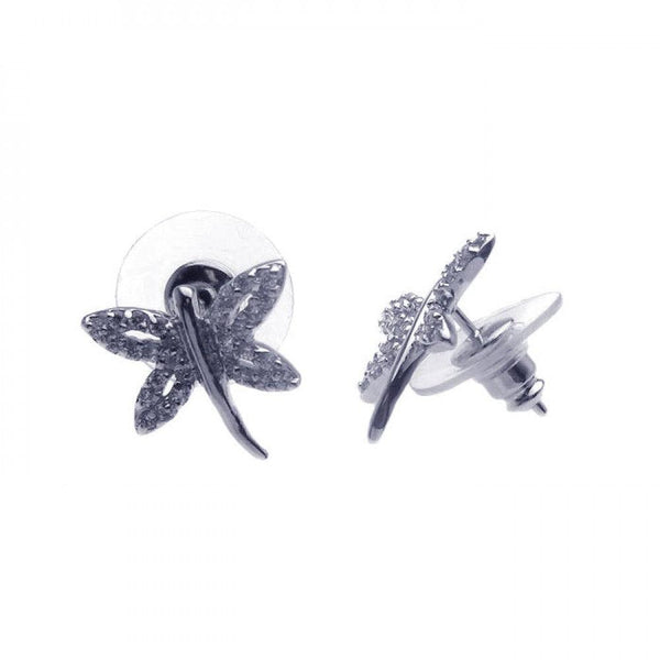 Silver 925 Rhodium Plated Dragonfly CZ Earrings - BGE00105 | Silver Palace Inc.