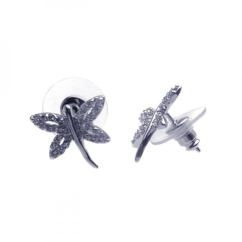 Silver 925 Rhodium Plated Dragonfly CZ Earrings - BGE00105 | Silver Palace Inc.