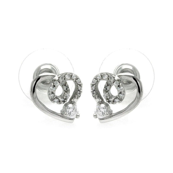 Silver 925 Rhodium Plated Open Heart CZ Outline Stud Earrings - BGE00228 | Silver Palace Inc.