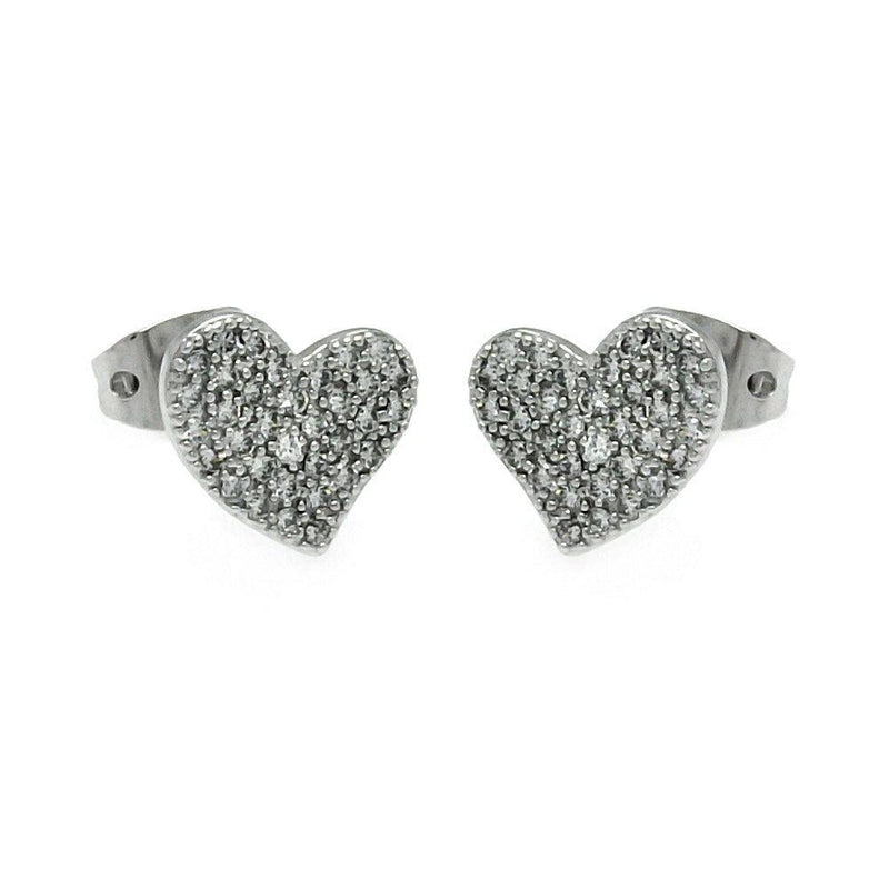 Silver 925 Rhodium Plated Heart CZ Inlay Stud Earrings - BGE00240 | Silver Palace Inc.