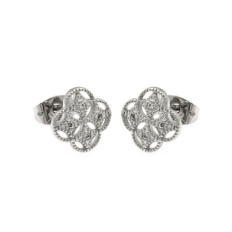 Silver 925 Rhodium Plated Clover CZ Stud Earrings - BGE00250 | Silver Palace Inc.
