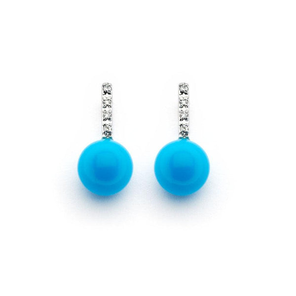 Silver 925 Rhodium Plated Small Clear CZ Dangling Turquoise Stud Earrings - BGE00345 | Silver Palace Inc.