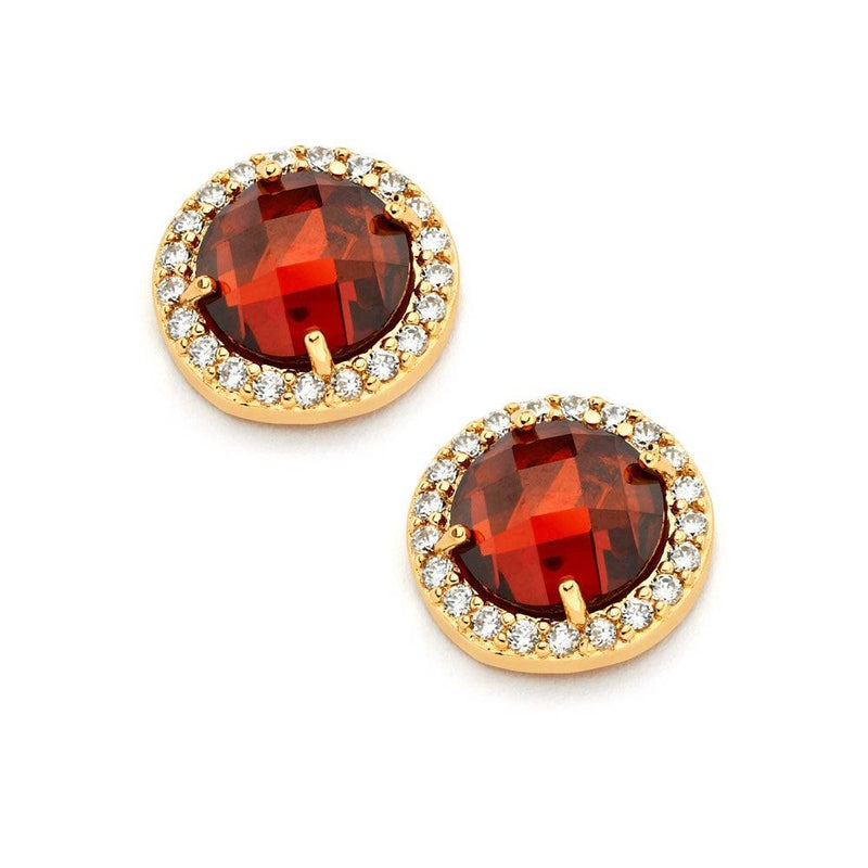 Silver 925 Gold Plated Red Center Clear Outline CZ Stud Earrings - BGE00360R | Silver Palace Inc.