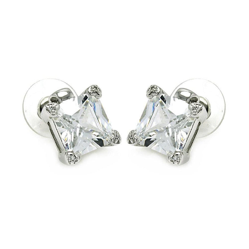 Silver 925 Rhodium Plated Square Clear CZ Stud Earrings - STE00634CL | Silver Palace Inc.