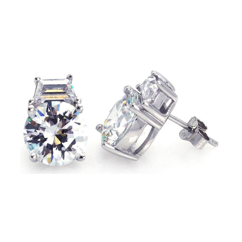Silver 925 Rhodium Plated Round Clear CZ Stud Earrings - STE00671 | Silver Palace Inc.