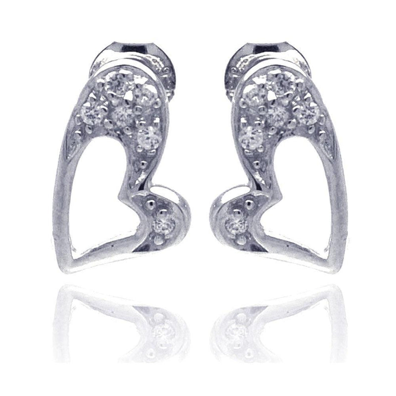 Silver 925 Rhodium Plated Heart Clear CZ Stud Earrings - STE00696 | Silver Palace Inc.
