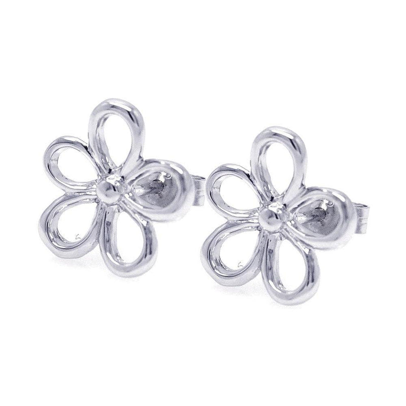 Silver 925 Rhodium Plated Open Flower One Clear CZ Stud Earrings - STE00748 | Silver Palace Inc.