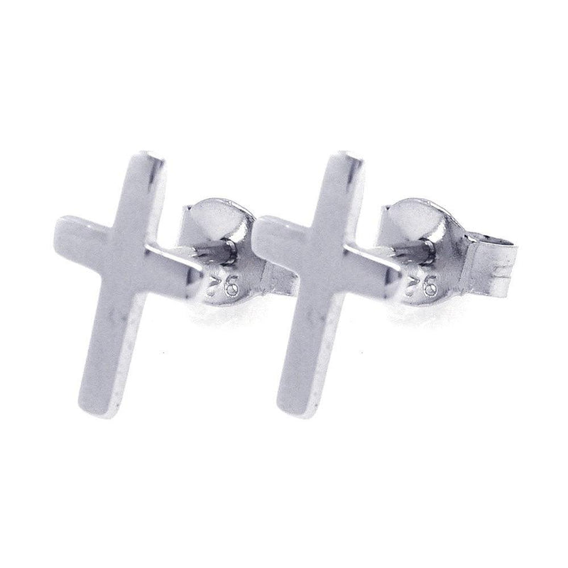 Silver 925 Rhodium Plated Cross Stud Earrings - STE00750 | Silver Palace Inc.