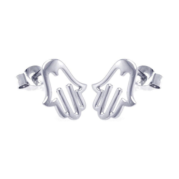 Silver 925 Rhodium Plated Open Hand Stud Earrings - STE00772 | Silver Palace Inc.