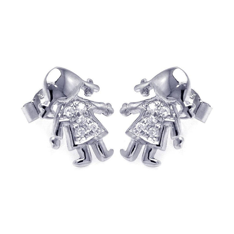Silver 925 Rhodium Plated Round Clear Cluster CZ Little Baby Girl Stud Earrings - STE00773 | Silver Palace Inc.