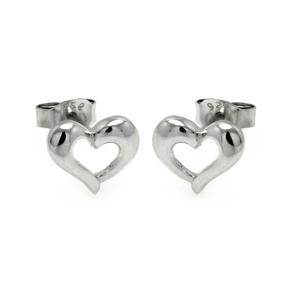 Silver 925 Rhodium Plated Open Hear Stud Earrings - STE00779 | Silver Palace Inc.