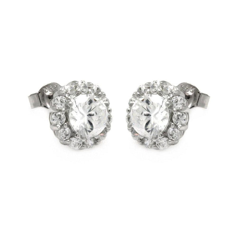 Silver 925 Rhodium Plated Round Clear CZ Stud Earrings - STE00781 | Silver Palace Inc.