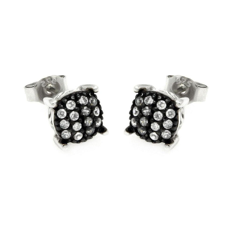 Silver 925 Black and Silver Rhodium Plated Round Clear Small CZ Post Earrings - STE00891 | Silver Palace Inc.