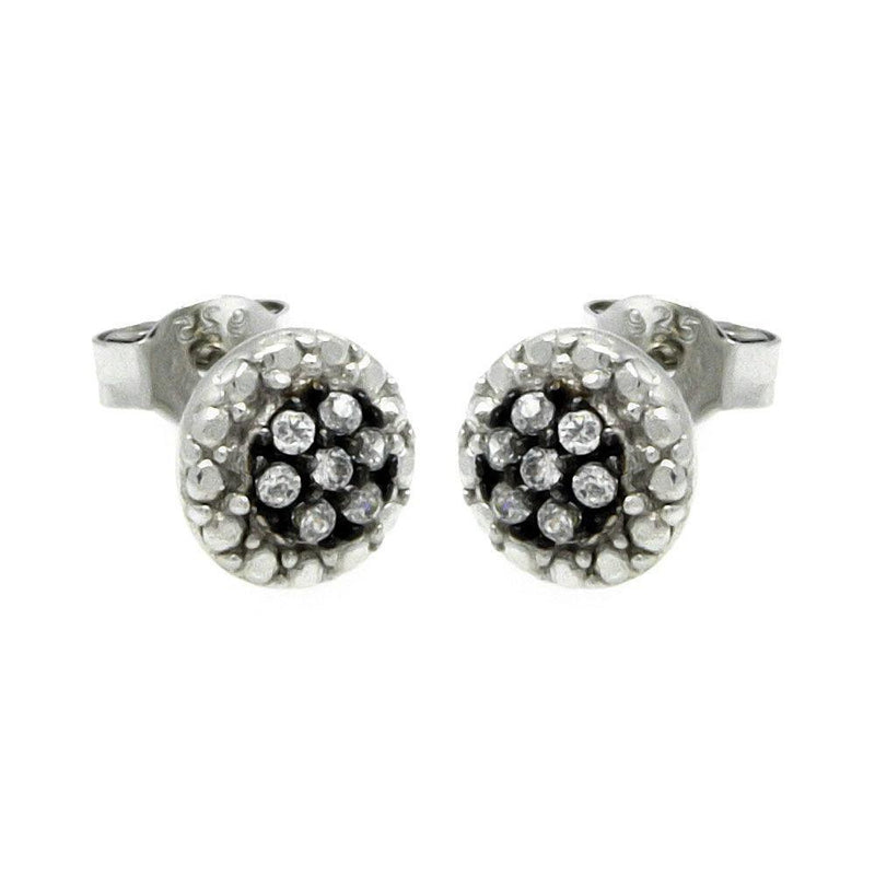 Silver 925 Black and Silver Rhodium Plated Round CZ Stud Earrings - STE00892 | Silver Palace Inc.
