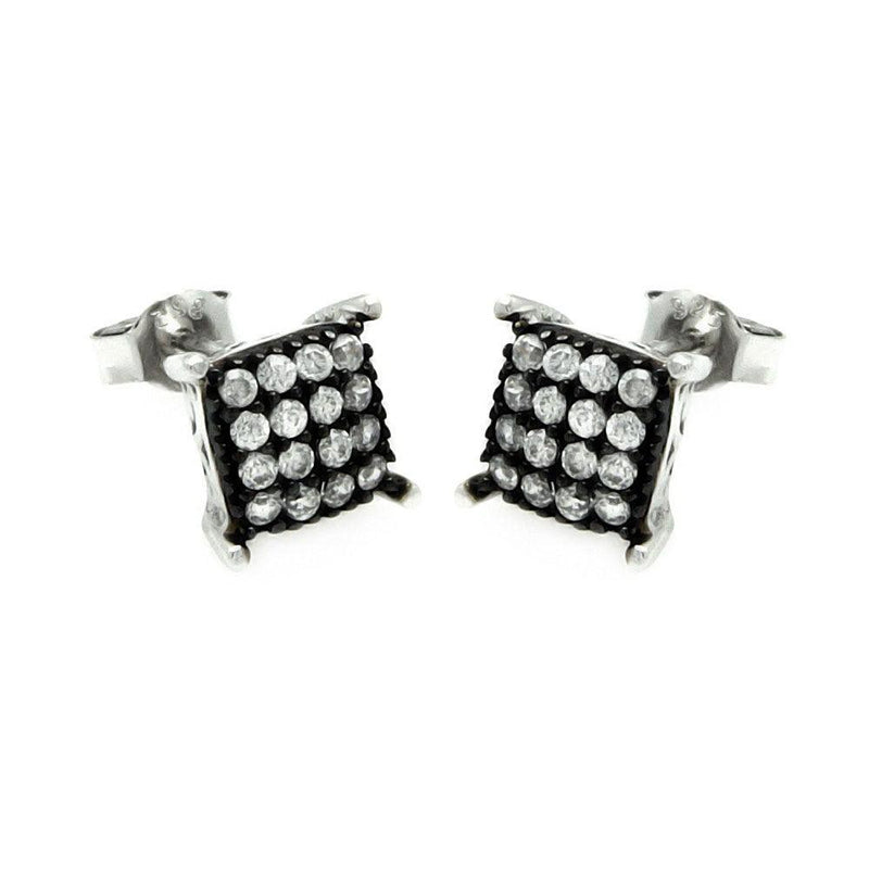 Silver 925 Black and Rhodium Plated Square CZ Post Earrings - STE00893 | Silver Palace Inc.