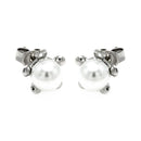 Silver 925 Rhodium Plated Five Ball Big Pearl Stud Earrings - STE00895 | Silver Palace Inc.