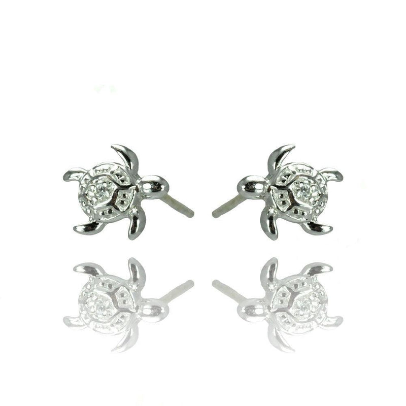 Silver 925 Rhodium Plated Turtle CZ Stud Earrings - STE00907 | Silver Palace Inc.