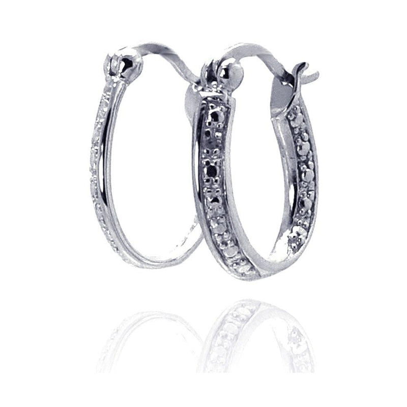 Silver 925 Rhodium Plated Round Clear CZ Hoop Earrings - STE00692 | Silver Palace Inc.