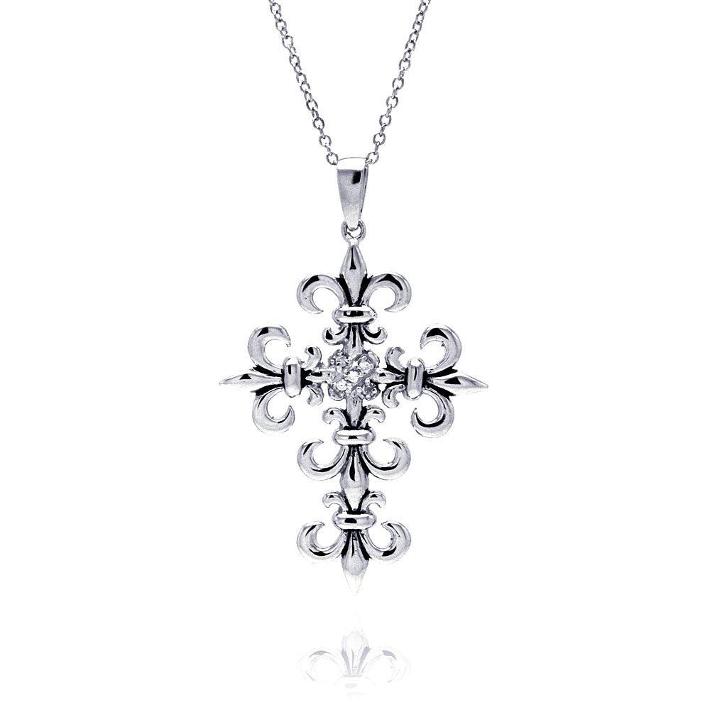 Silver 925 Rhodium Plated Celtic Cross Outline Pendant Necklace - STP00322 | Silver Palace Inc.