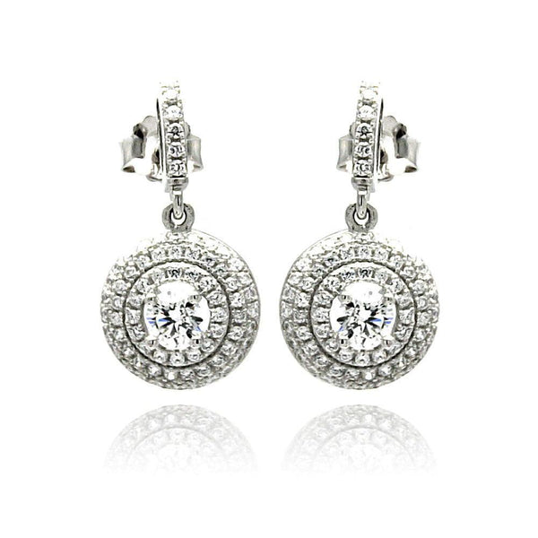 Silver 925 Rhodium Plated Micro Pave Clear Round CZ Dangling Stud Earrings - ACE00072 | Silver Palace Inc.