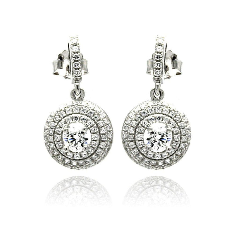 Silver 925 Rhodium Plated Micro Pave Clear Round CZ Dangling Stud Earrings - ACE00072 | Silver Palace Inc.