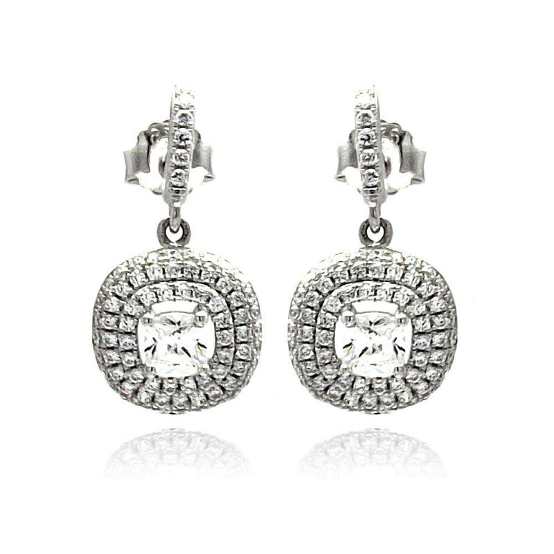 Silver 925 Rhodium Plated Micro Pave Clear CZ Round Dangling Stud Earrings - ACE00074 | Silver Palace Inc.