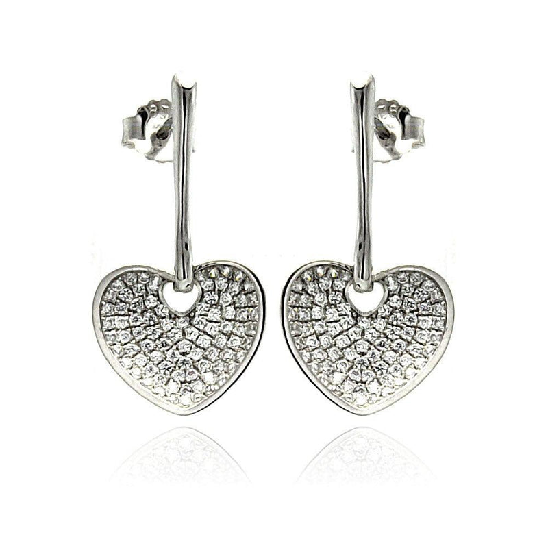Silver 925 Rhodium Plated Micro Pave Clear Heart CZ Dangling Stud Earrings - ACE00075 | Silver Palace Inc.