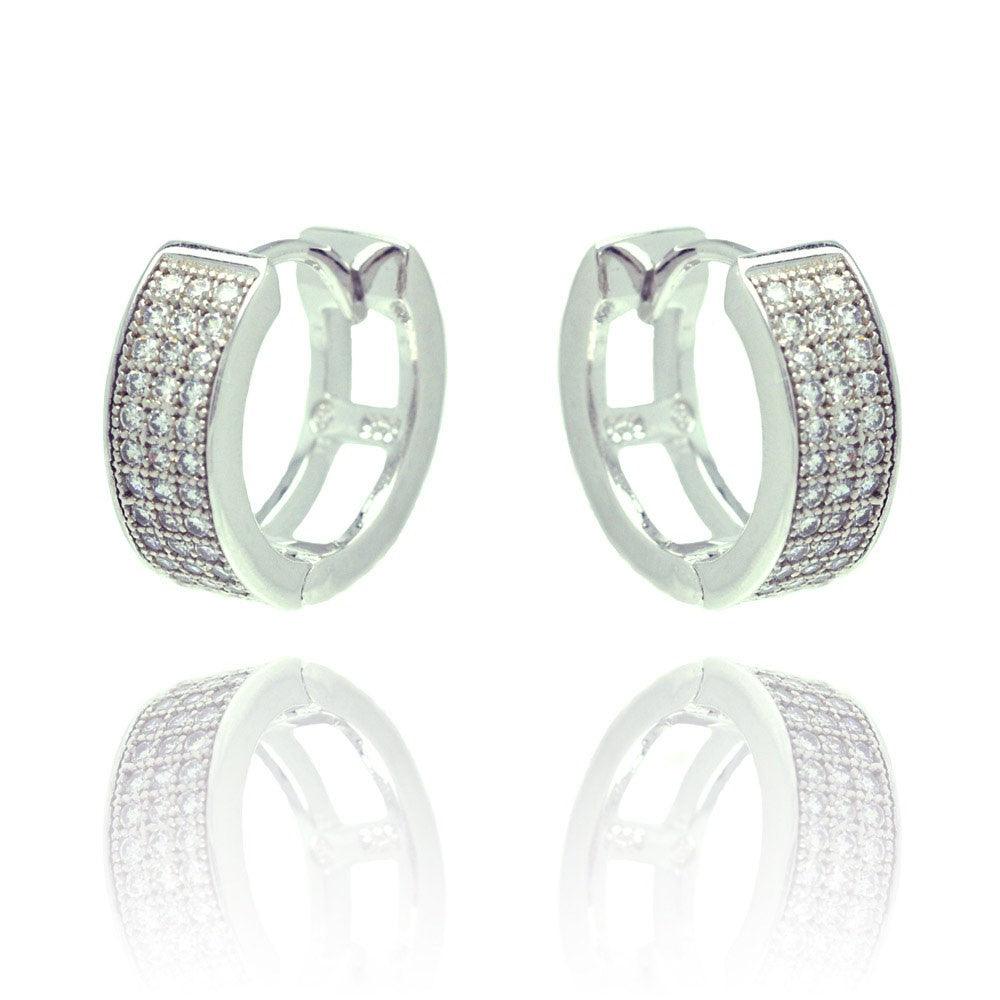 Silver 925 Rhodium Plated Round CZ Inlay Hoop Earrings - BGE00287 | Silver Palace Inc.