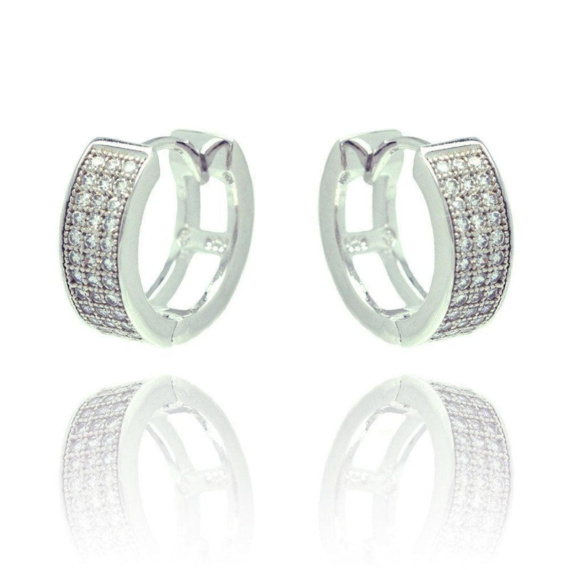 Silver 925 Rhodium Plated Round CZ Inlay Hoop Earrings - BGE00287 | Silver Palace Inc.