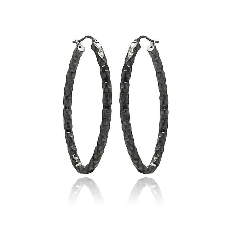Closeout-Silver 925 Black Rhodium Plated Oval Hoop Earrings - ITE00022BLK | Silver Palace Inc.