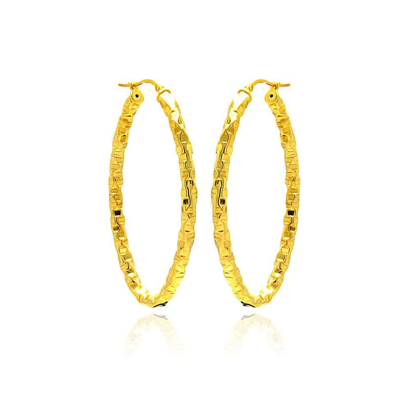Closeout-Silver 925 Gold Plated Oval Hoop Earrings - ITE00022GP | Silver Palace Inc.