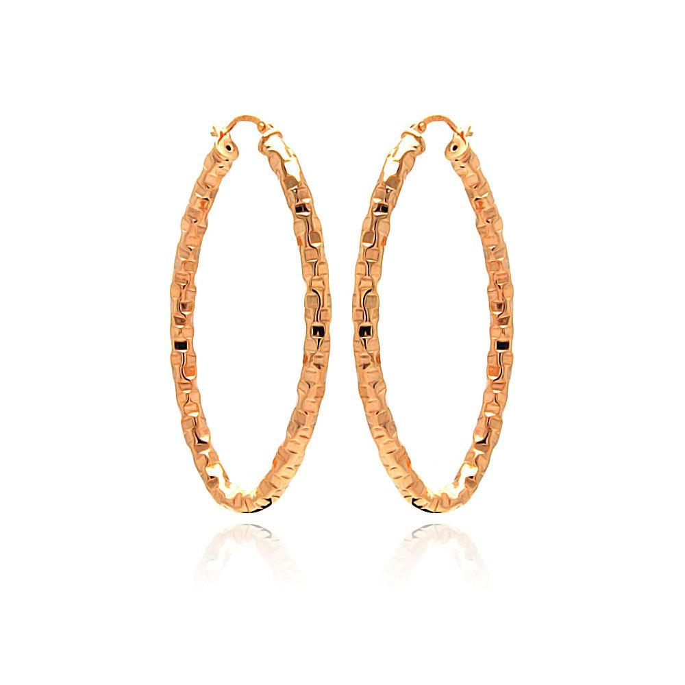 Closeout-Silver 925 Rose Gold Plated Oval Hoop Earrings - ITE00022RGP | Silver Palace Inc.