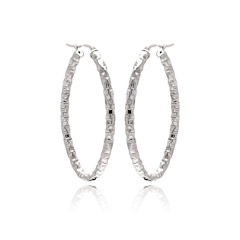 Closeout-Silver 925 Rhodium Plated Oval Hoop Earrings - ITE00022RH | Silver Palace Inc.