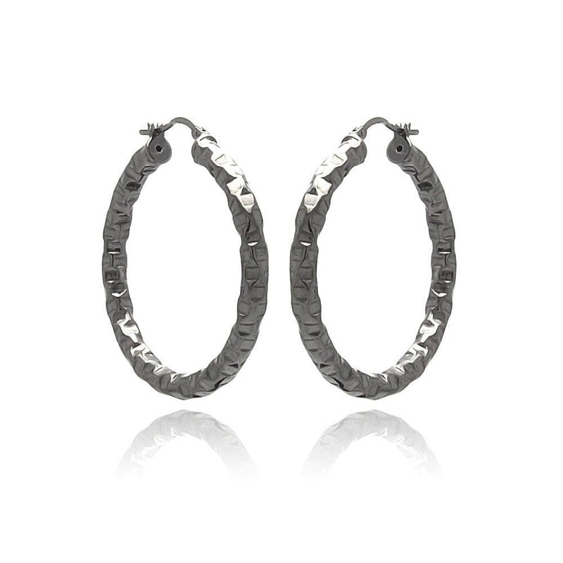 Closeout-Silver 925 Black Rhodium Plated Oval Hoop Earrings - ITE00023BLK | Silver Palace Inc.