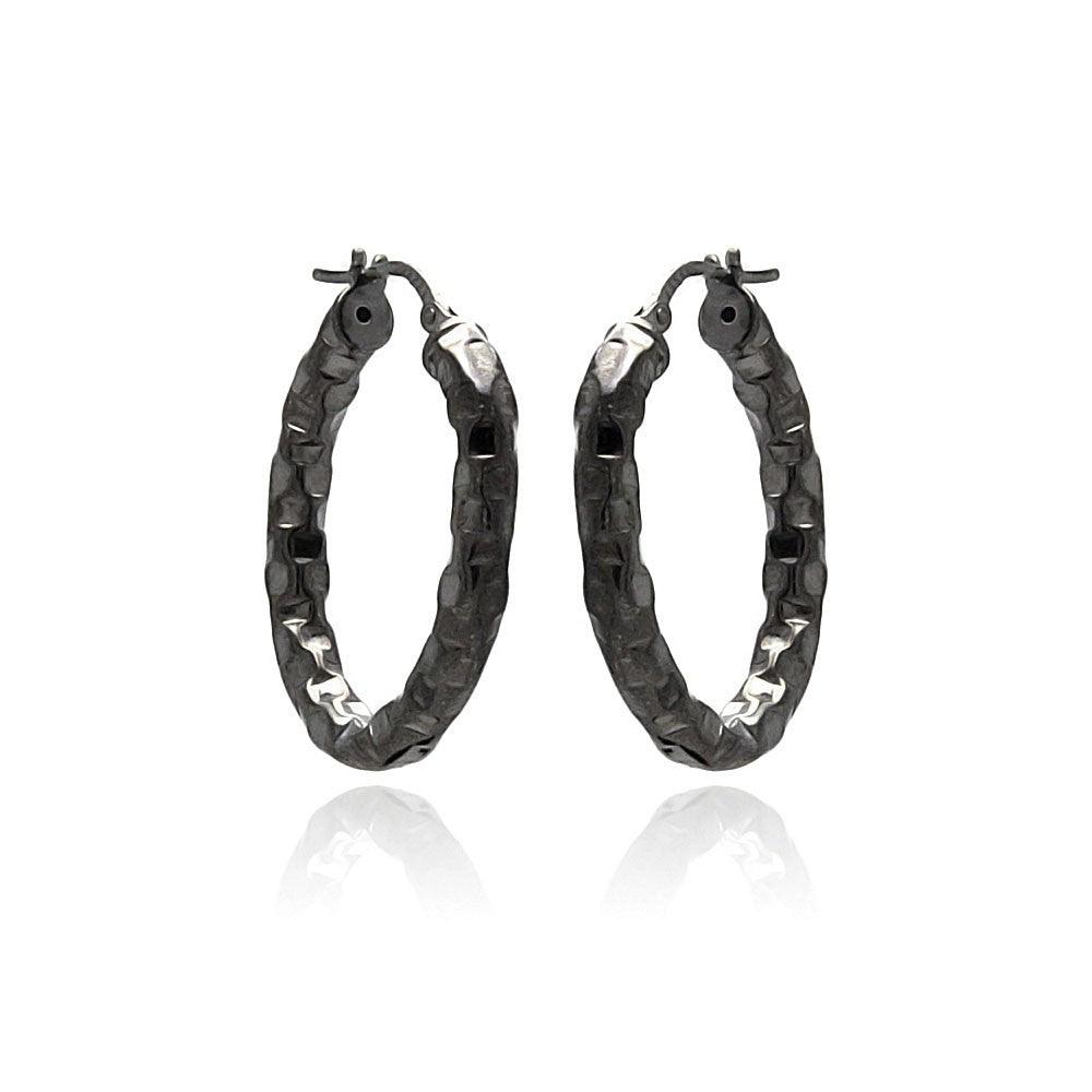 Closeout-Silver 925 Black Rhodium Plated Oval Hoop Earrings - ITE00024BLK | Silver Palace Inc.
