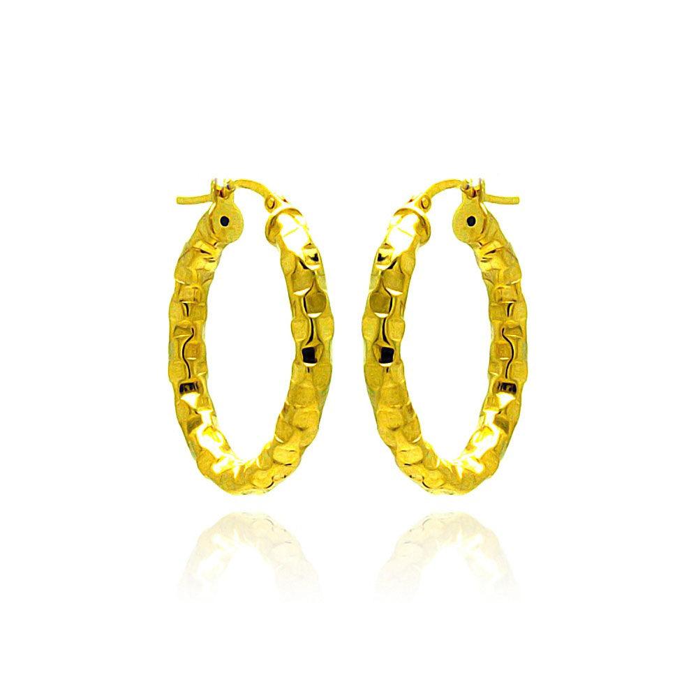 Closeout-Silver 925 Gold Plated Oval Hoop Earrings - ITE00024GP | Silver Palace Inc.